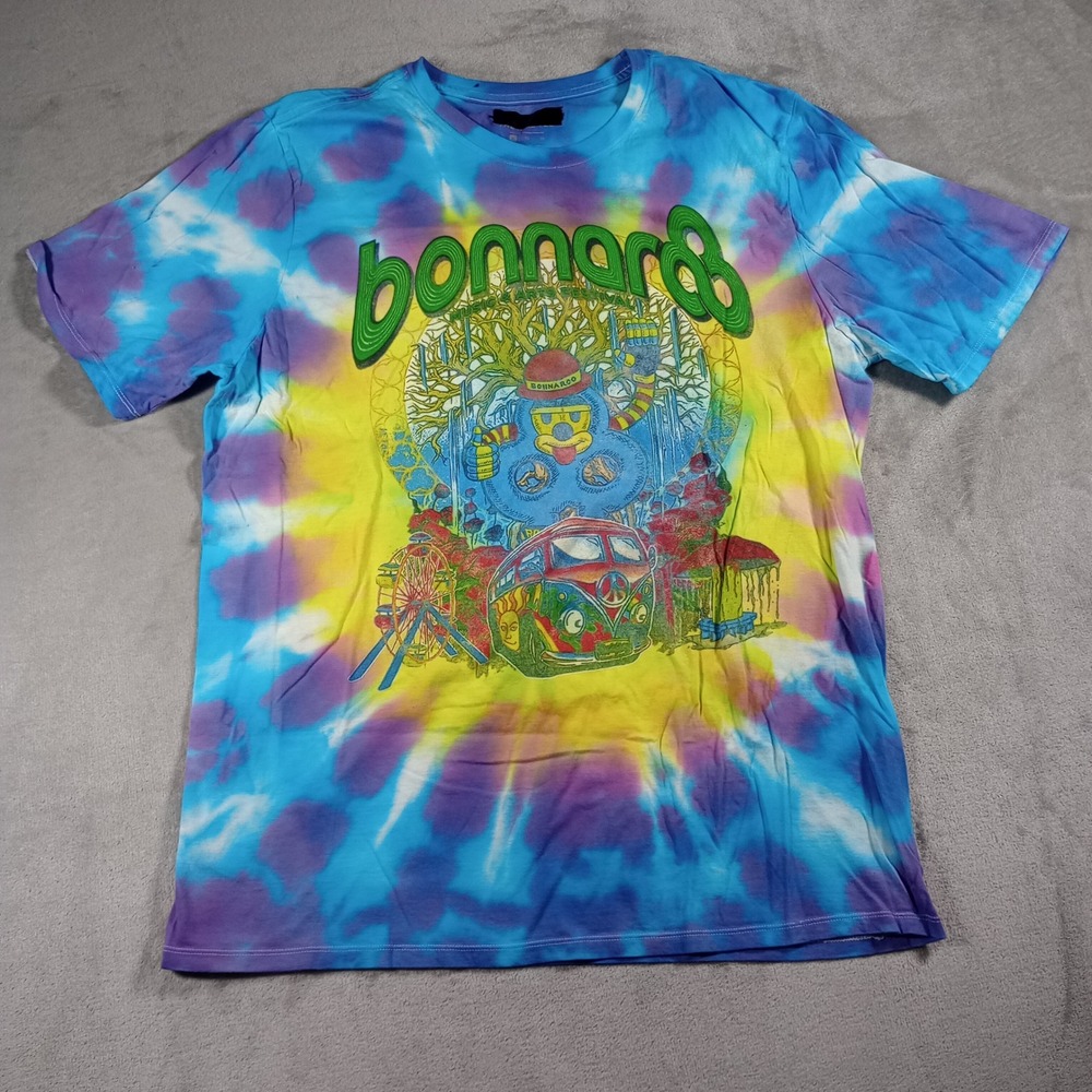 Bonnaroo 2019 Music Festival T-Shirt Mens XL Blue Tie Dye Psychedelic Lineup Tee